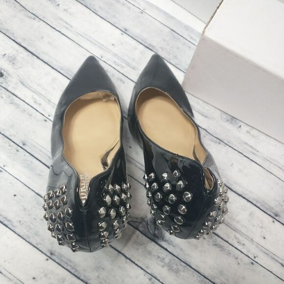 Andrew Stevens SZ 9M Patent Black Studded Stiletto  Biker Heels - Picture 6 of 11